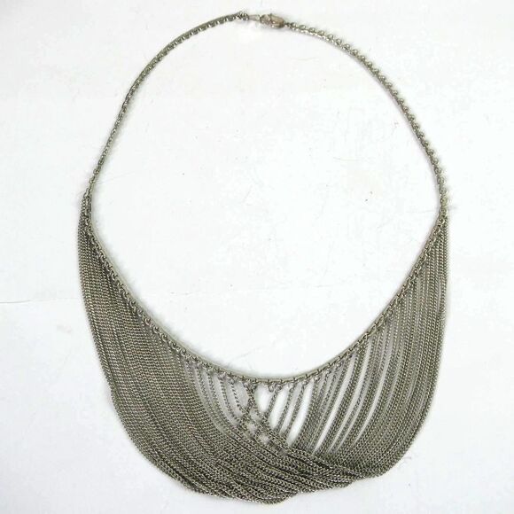 Sterling Silver Layered Chain Statement Bib Necklace 925 Vintage 23.9 Grams - Picture 1 of 10